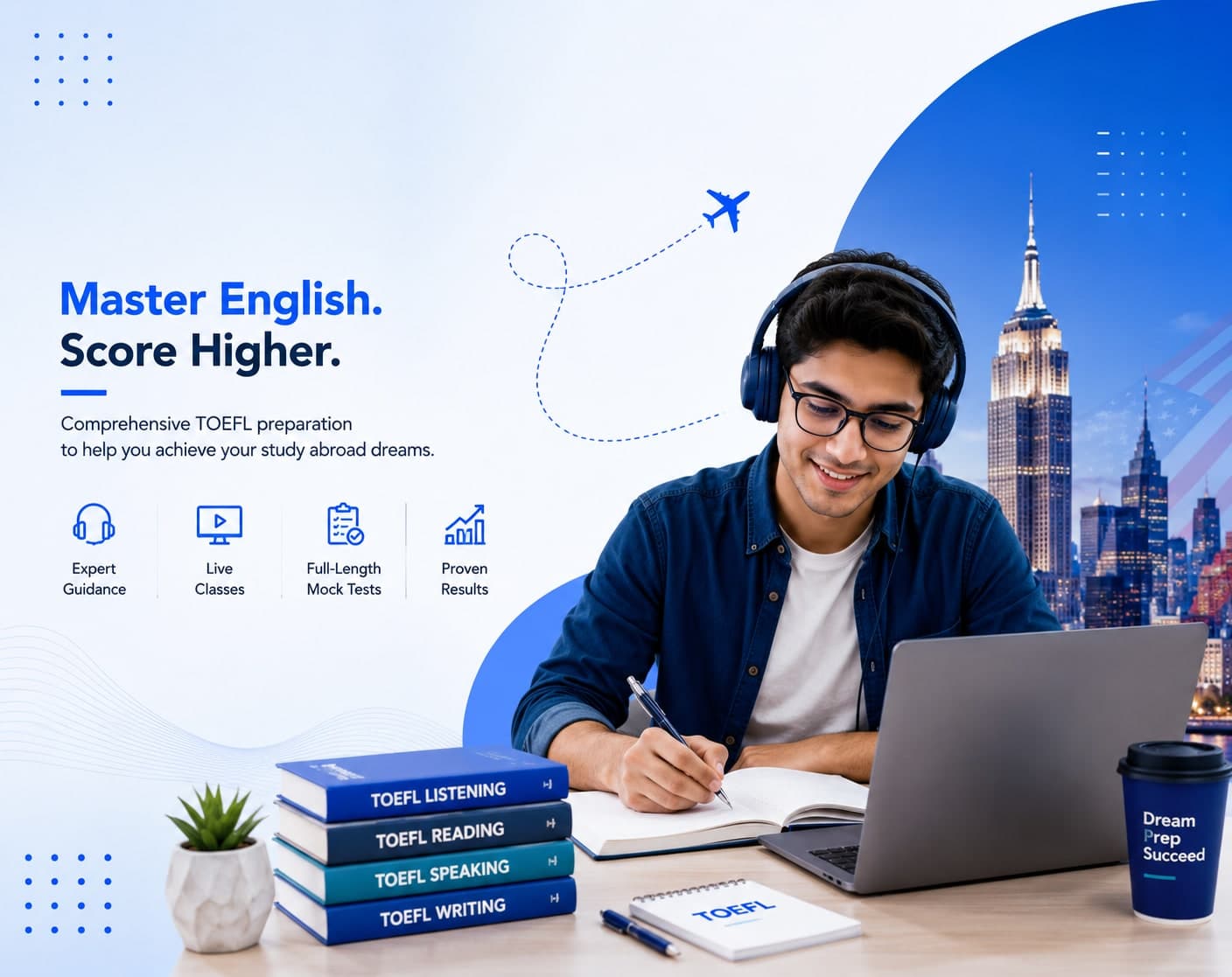 A student preparing for the TOEFL iBT exam